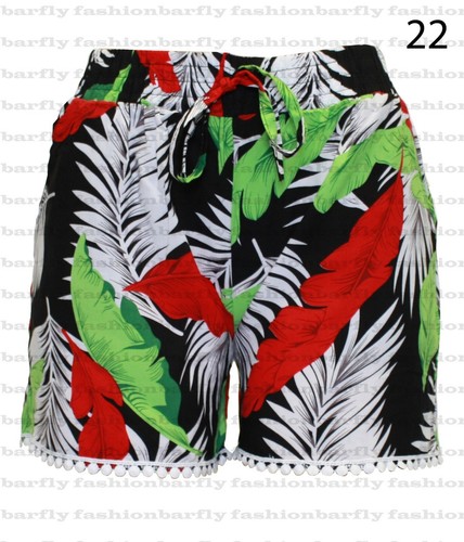 New Women Cotton Shorts Elasticated Waist Summer Lounge Holidays Beach Shorts - Picture 25 of 34