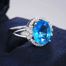 Silver Plated Amazing Ring For Christmas Gifts 2.85 CT Simulated Aquamarine Ring