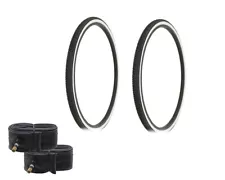 PAIR OF WHITE WALL BICYCLE DURO BMX TIRES W TUBES STRIP 26"X 1-3/8 TOURING TREAD