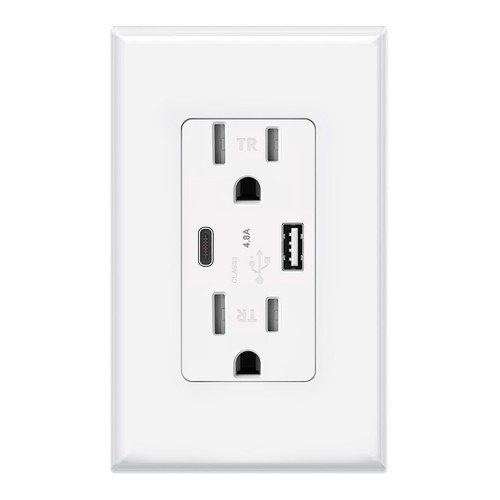 Toma de corriente USB C PD 24W entrega de energía, 15 amperios, 4,8 A, receptáculo en pared, paquete de 1 - Imagen 1 de 7