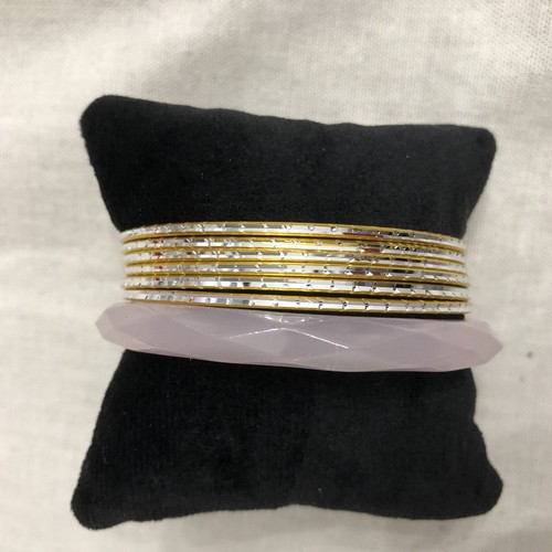 AVON Faceted Bangle Set Pink Goldtone Silvertone Thin SMALL Women’s Bracelets - Picture 6 of 10