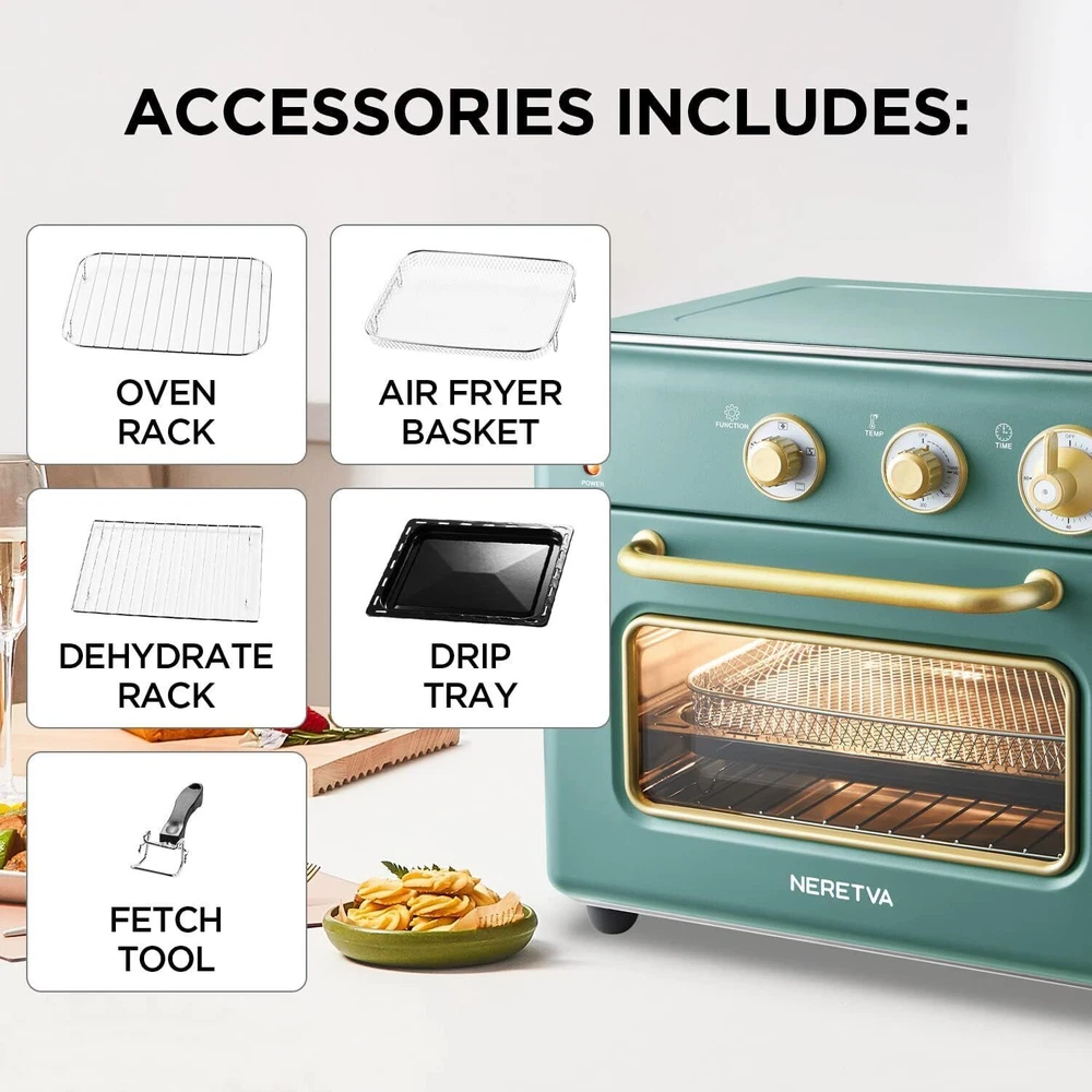 Large 21 QT Green Air Fryer Toaster Oven Fits 8" Pizza for Family
