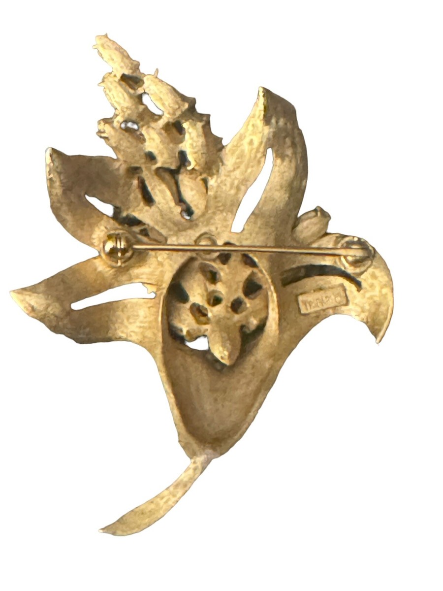Rare Alfred Philippe Crown Trifari Lily flower Gold Blue crystal