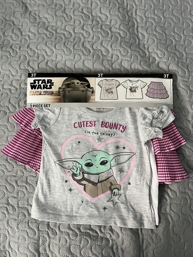 NWT Disney Star Wars The Mandalorian 3 Piece set top shirt skirt Baby yoda 3T