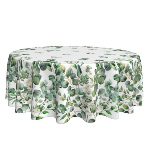 Spring Tablecloth Round 60 Inch 60" (Round) Sage Green Eucalyptus Leaf Floral - Picture 7 of 7