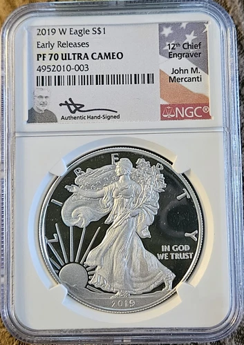 2019 W PF70 Silver Eagle NGC Early Releases Mercanti - Flag Label