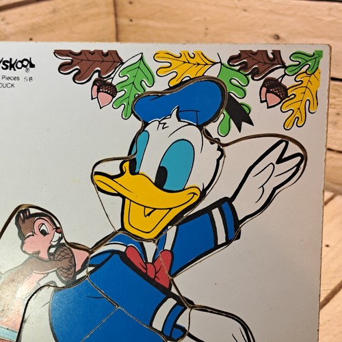 Vintage Playskool Donald Duck Chip And Dale 9 Piece Wooden Puzzle Disney - Picture 3 of 8