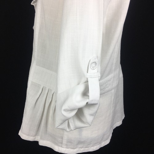 Ann Trinity White Cotton V-Neck Blouse Womens Large Roll Tab Sleeve Lightweight - Picture 4 of 10