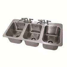 Advance Tabco DI-3-10 10" 3 Bowl Drop In Bar Hand Sink W/ Deep Drawn Sink Bowl