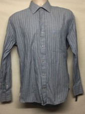 Givenchy Men's 100 Cotton Blue Gray Striped Collared Long Sleeve Dress Shirt M