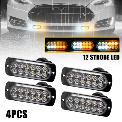 4x 12 LED Strobe Light Bar Car Truck Flashing Warning Hazard Beacon Amber/White