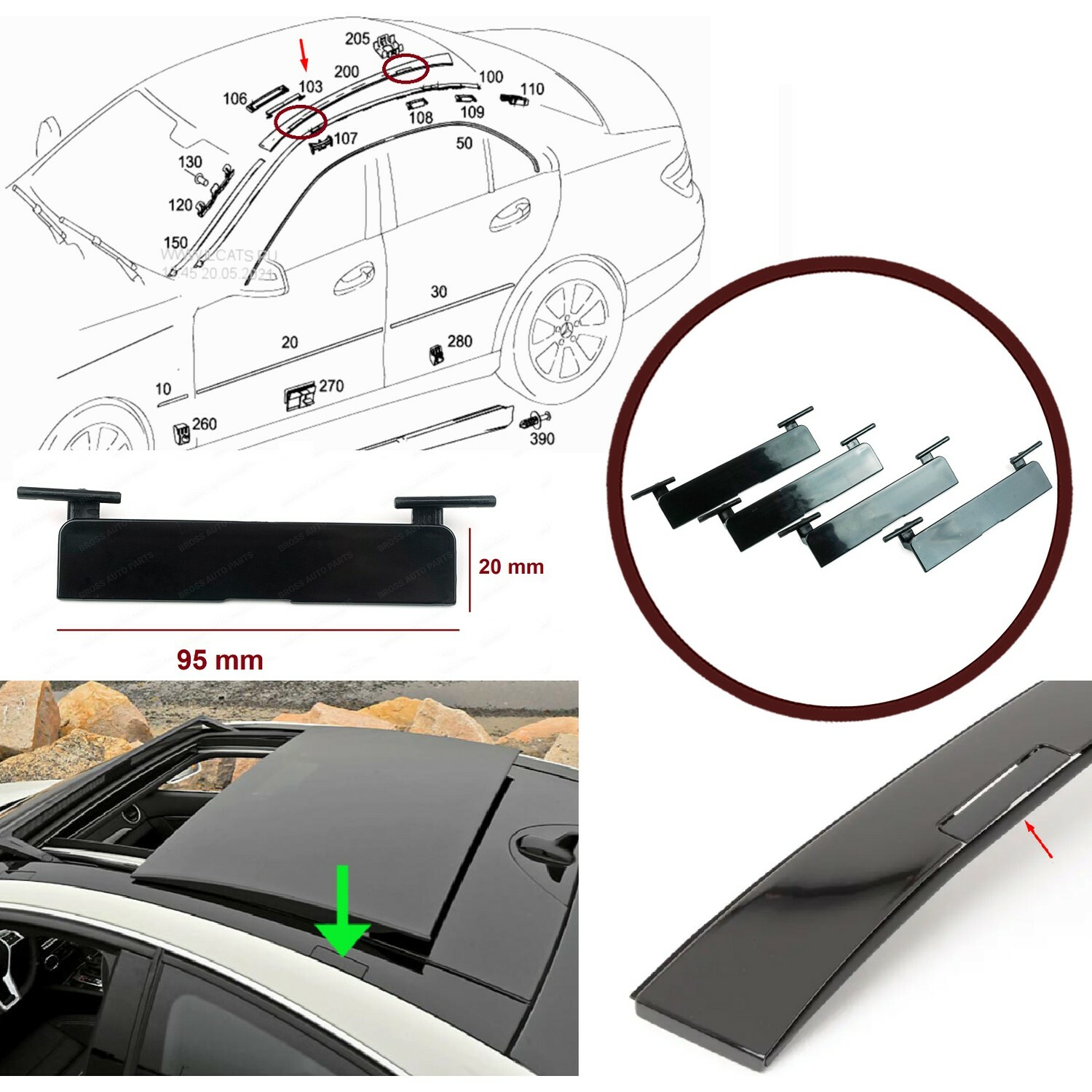 roof molding port bag cover 2126902882 ffor Mercedes C W204 20072014