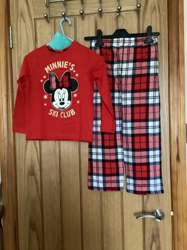 Disney Minnie Mouse Girls Christmas Mini Me Pyjama Set Red Check Size Age 5-6Yrs - Picture 2 of 2