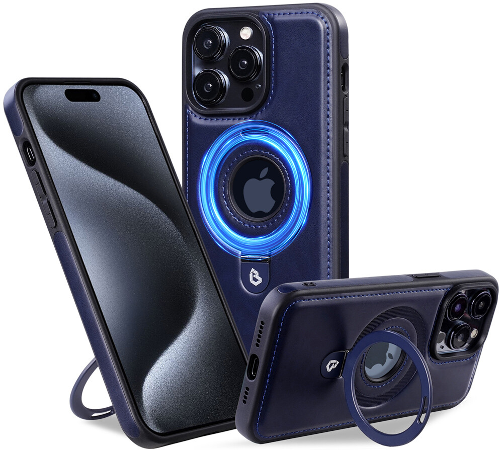 Magnetic Luxury Leather Phone Case With Ring Holder For iphone 15 14 12 Pro Max