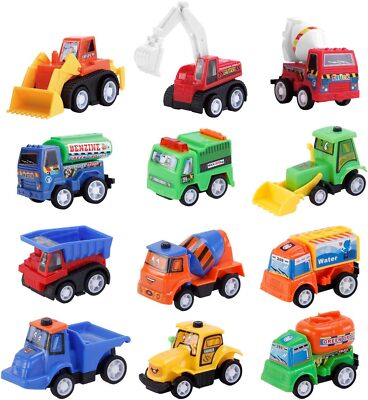 12 Packs Toddlers of  Pull Back Construction TrucksParty Favor Cake Decorations