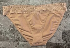VICTORIA'S SECRET XL BEIGE NUDE LACE BAND PICOT TRIM VINTAGE RARE BIKINI PANTIES