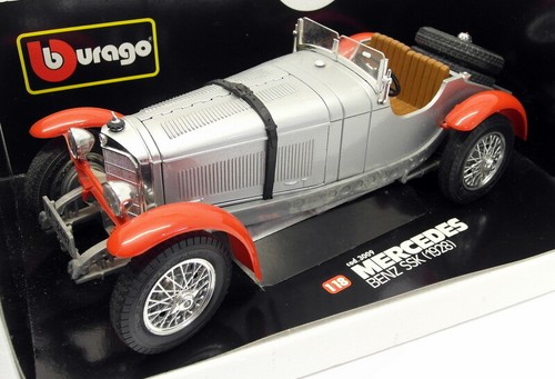 Burago 1/18 Scale Diecast 3009 Mercedes Benz SSK 1928 Silver Red Model Car - Bild 1 von 3