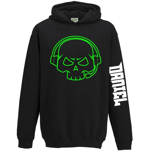 Boys Skull Personalised Gamer Hoodie Gaming Gift For Kids Custom Online Video - Picture 7 of 10