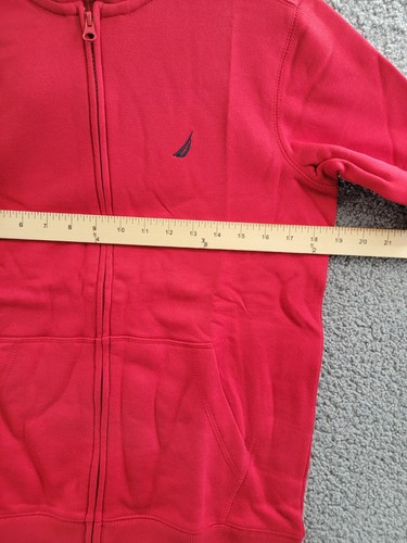 Nautica Full Zip Fleece Hoodie Big Boys L (14-16) Red Solid Kangaroo Pockets L/S - Picture 6 of 17