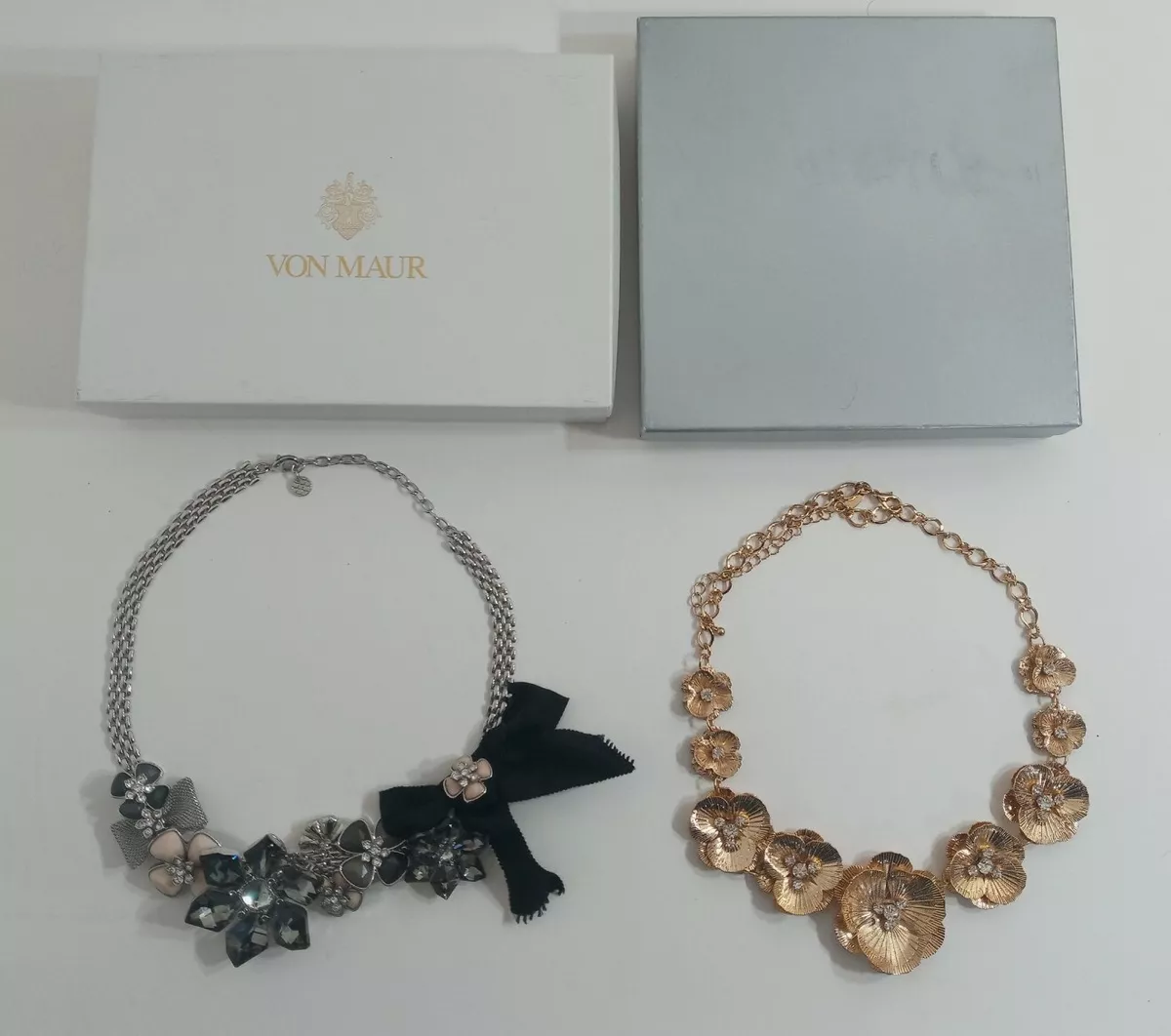 Nice Von Maur Crystal and JCPENNEY Gold Costume Dress Up Jewelry Bib Necklaces