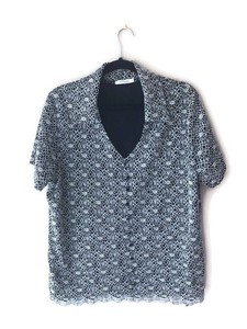 Dress Barn Woman S Short Sleeve Crochet Dress Shirt Black White 1x