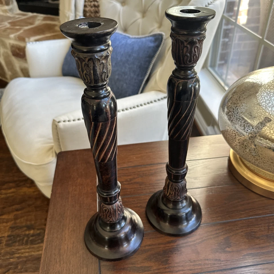 SOUTHERN LIVING at HOME "GARRITY HOUSE CANDLE STICK" 15" TALL BRASS 40498 PAIR - Image 2 of 4