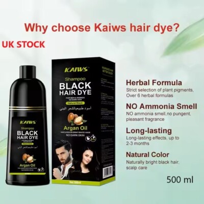 Schwarzes Haarfarbe Shampoo (Kaiws) für Unisex, kein Ammoniak, keine Flecken auf Haut & Kopfhaut