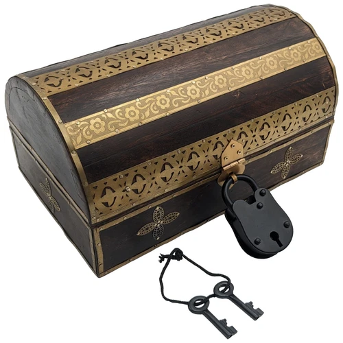 Wooden Pirate's Treasure Chest (10"×6¼"×5¼") Flower Pattern Nautical Jewelry Box