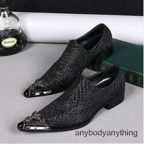 New Mens Metal Pointed Toe Leather Business Formal Dress Slip on Shoes Wedding - Bild 5 von 13