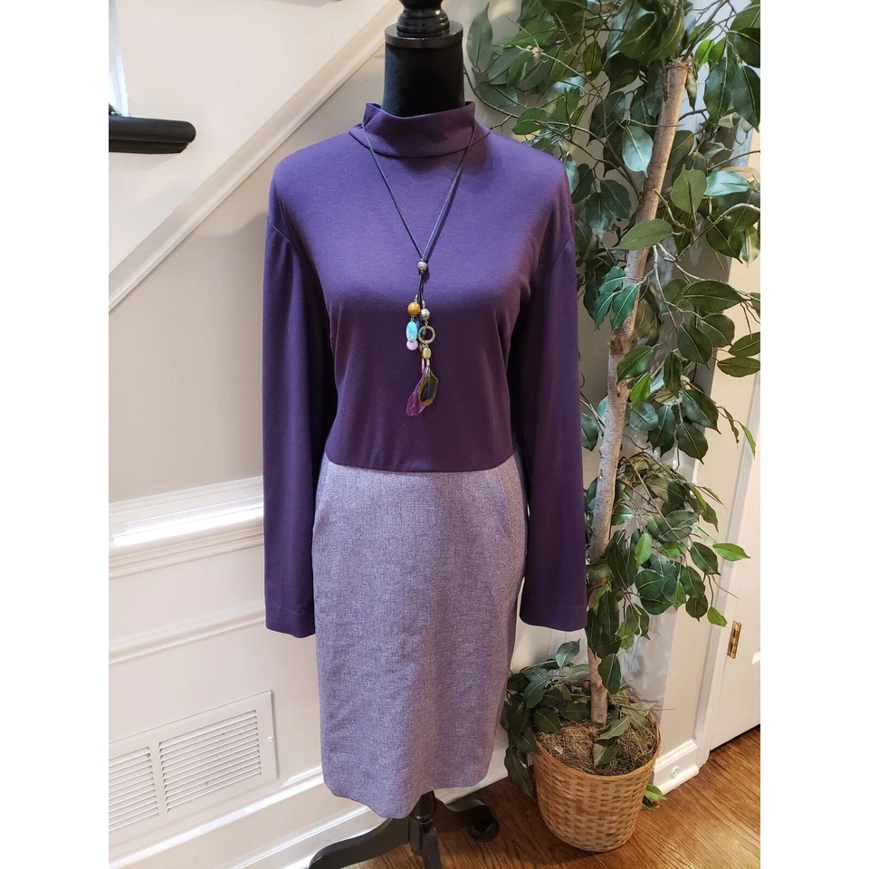 Vestido Suéter Coldwater Creek Para Mujer W20 Púrpura Cuello Simulado Hasta la Rodilla Cremallera Trasera Foto 2 de 4