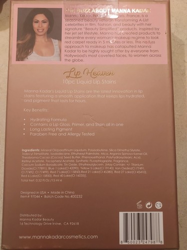 Manna Kadar Lip Heaven 10 Pc Liquid Lip Stain - Picture 2 of 2