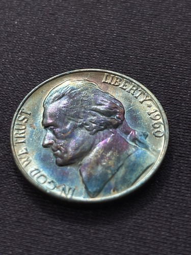1960-P Jefferson Nickel BU U.S. Coin Multi Toned Beauty!#022424-1 - Picture 8 of 9