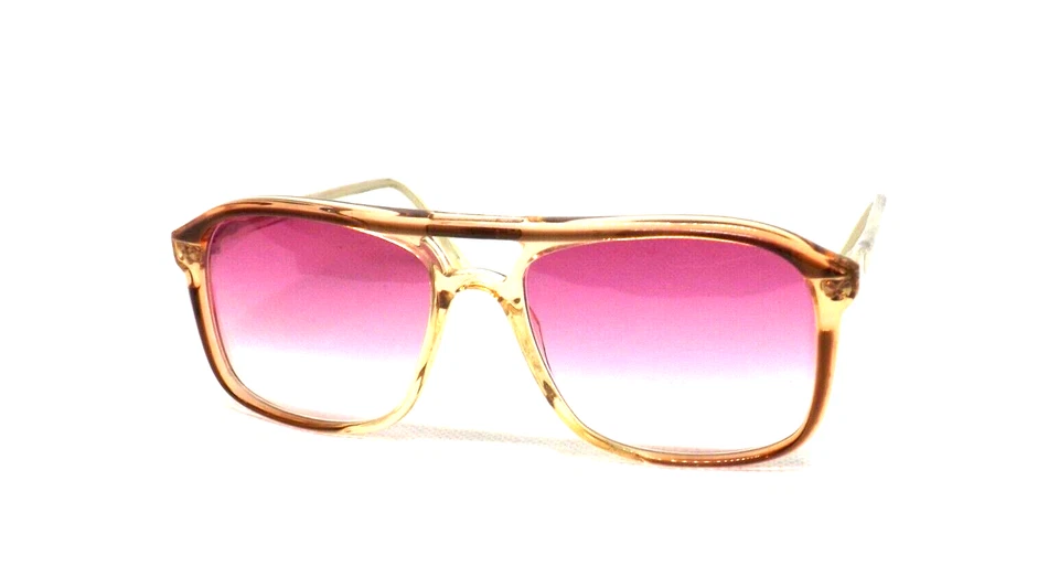 Lunettes de Soleil Homme Vintage Âge 80 Brun Verre Rose Double Pont Plastique - Photo 4/4