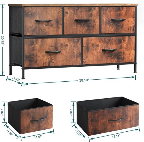 Storage Cabinet With 5 Fabric Drawers, Wooden Top, Dresser, Locker For Clothes - Picture 35 of 45