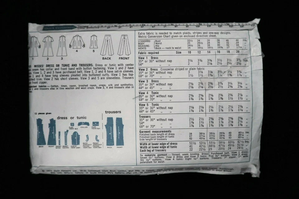 Style 4165 Misses Dress, Tunic, Pants Vintage 1973 Pattern sz 14 (Bust 36) Cut   - Image 2 of 2