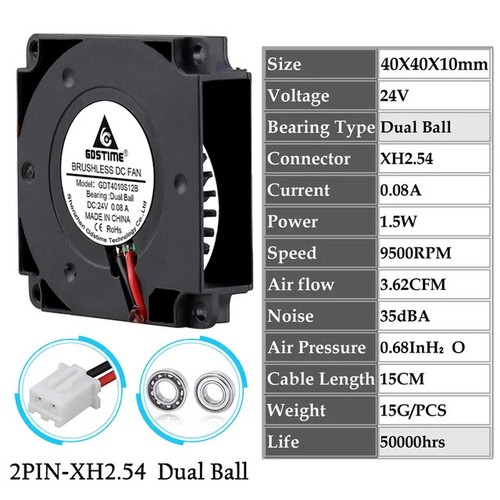 2Pcs 40mm 24V 3D Printer Fan 40x10MM Dual Ball Turbo Blower 12000RPM Cooler New - 第 21/28 張圖片