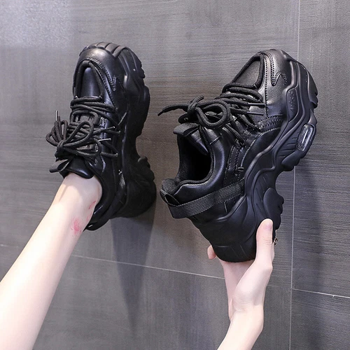 Womens Chunky Sneakers Platform Lace Up Casual Running Sport Shoes Trainers - Picture 2 of 24