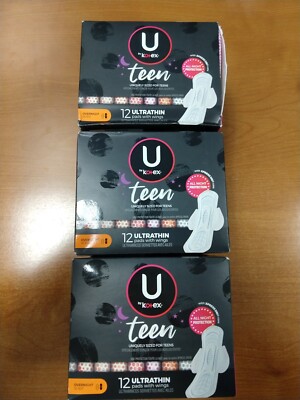 3 Boxes of 12: U by Kotex AllNighter Overnight Pads w Wings  - Shelfwear 7C