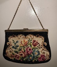 Vintage Tapestry Clutch Purse Bag Floral Roses Petit Point Antique
