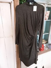 New Oasis Black Gold Sparkly Dress Long Sleeved,size M,stretchy, Rrp £46.