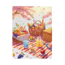 Velveteen Plush Blanket Cherry Blossom Picnic Scene Spring Summer Home Decor