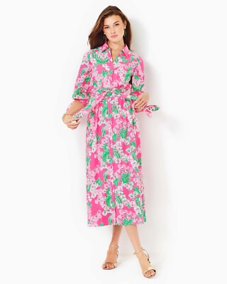 green emerald velvet dress Cotton Midi Shirt Dress-Green Tambourine, Pink Stripe