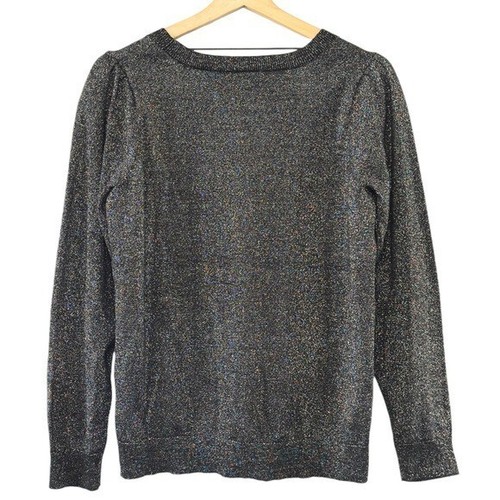 NEW Adyson Parker Women Black Combo Metallic Silver Round Neck Knit Sweater L - Picture 2 of 9