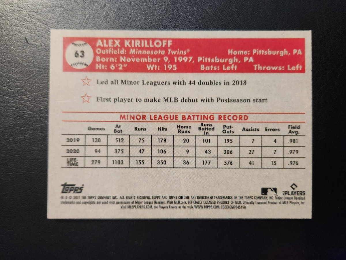 alex kirilloff 2021 TOPPS CHROME #63 PLATINUM ANNIVERSARY TWINS | eBay