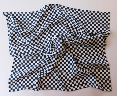 Soft Silk Neckerchief Cravat. Navy blue & white check pattern print 23" - Picture 3 of 3