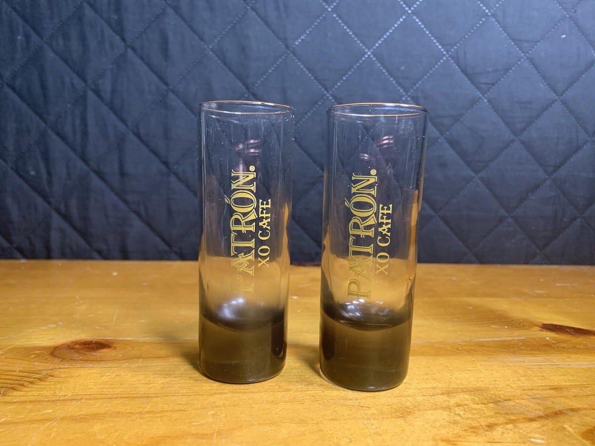 LOT OF 2~PATRON TEQUILA DOUBLE SHOT GLASS~XO CAFE~TINTED tall 