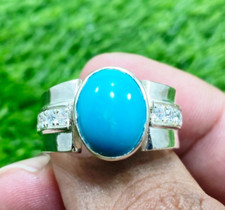 Blue Nishapuri Feroza Ring - Real Turquoise Stone, Cubic Zirconia, Women s Gift