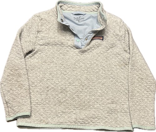 Girls Vineyard Vines Gray Quilted Quarter Pullover Logo Size Medium 10-12