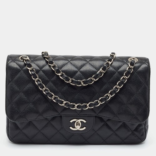 Chanel Classic Double Flap Large Black Quilted Caviar Leather Shoulder Bag