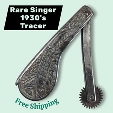 1930's Vtg SINGER FOLDING TRACING WHEEL SEWING TRACER w/ CARVED PATTERN Rare #SE
